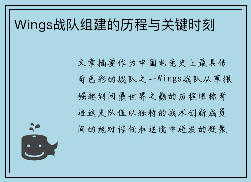 Wings战队组建的历程与关键时刻