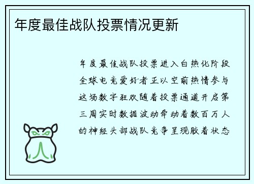 年度最佳战队投票情况更新