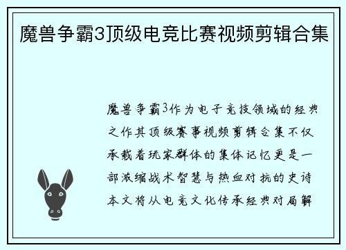 魔兽争霸3顶级电竞比赛视频剪辑合集