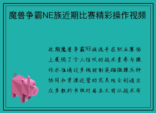 魔兽争霸NE族近期比赛精彩操作视频