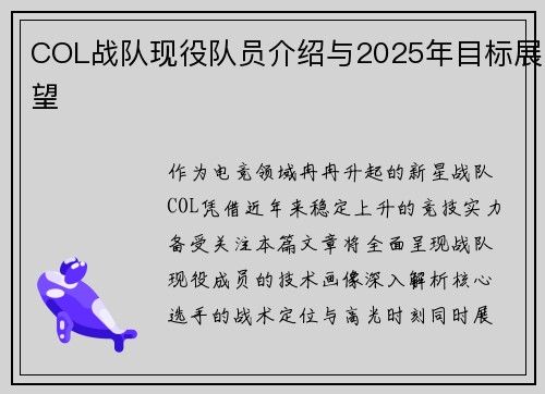 COL战队现役队员介绍与2025年目标展望